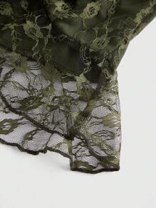 ROMWE Fairycore 蕾絲拼接前繫帶吊帶上衣 - 綠色 - 查看 3