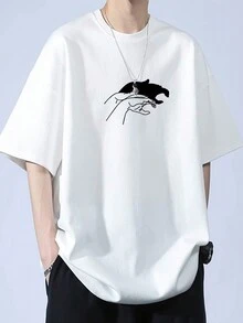 男士手掌圖案落肩T恤 - 白色 - 查看 3