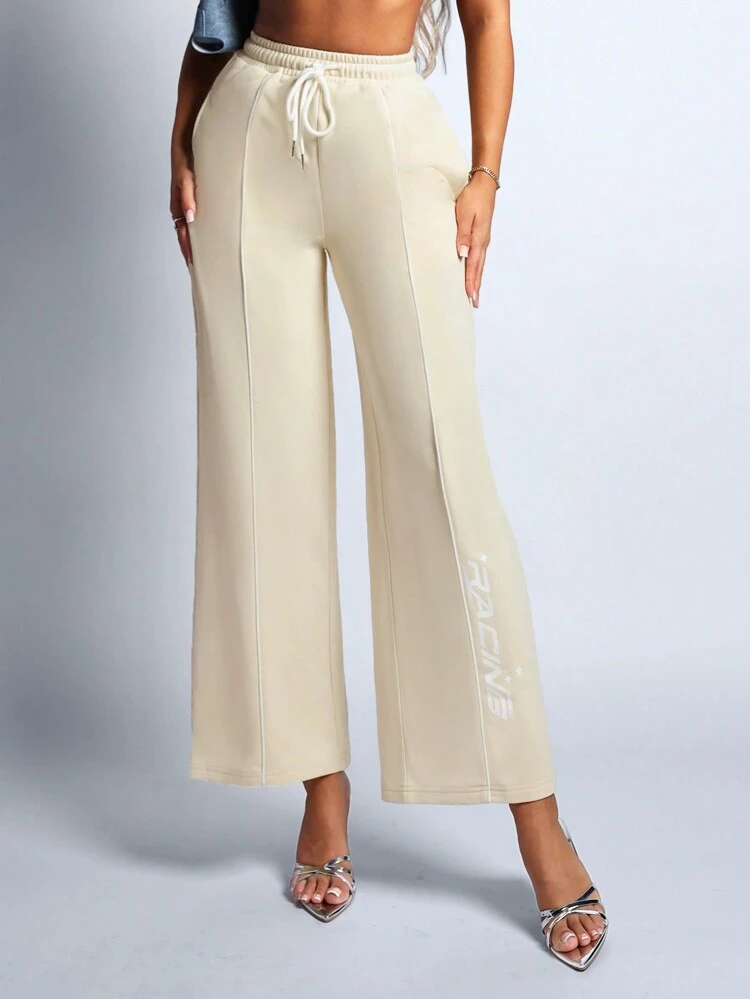 Letter Graphic Drawstring Waist Sweatpants