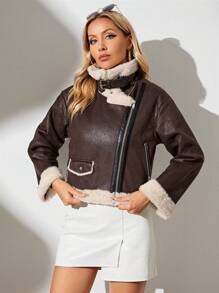 RELISH NOLESS 女式秋冬人造毛皮衬里拉链长袖夹克