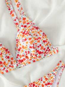 SHEIN Swim 夏季沙灘小花三角比基尼套裝，新年新品 - 彩色 - 查看 6