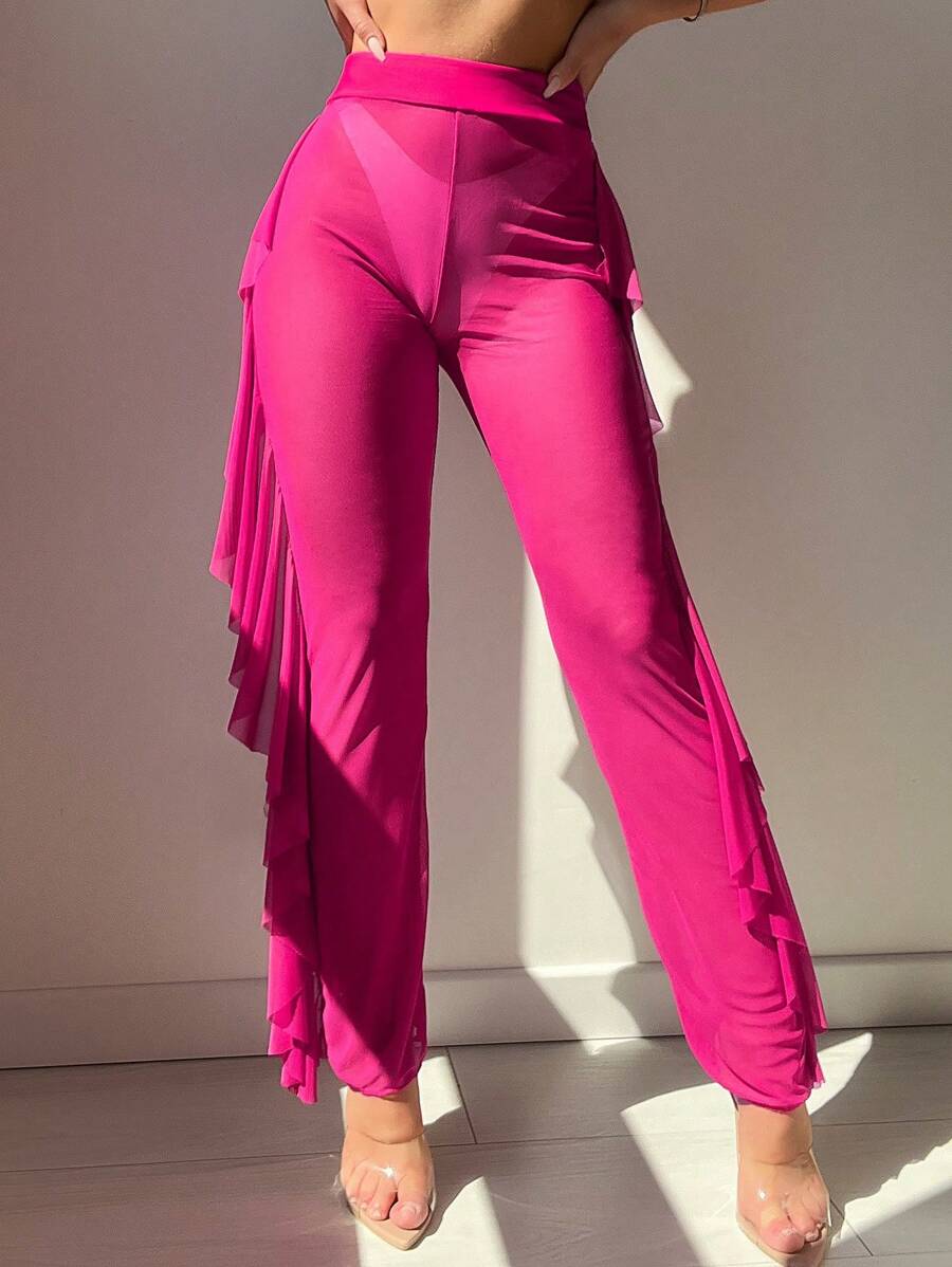 SHEIN Swim Summer Beach Ruffle Trim Cover Up Pants SHEIN USA