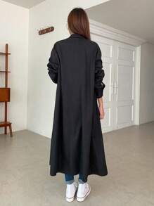 SHEINNeu Abrigo largo unicolor con botón delantero - Negro - Ver 2