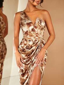 SHEIN BAE Allover Floral Print One Shoulder Asymmetrical Hem Dress - Multicolor - View 7