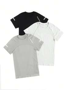 Easithlete 3pcs Letter Graphic Raglan Sleeve Sports Tee Gym Top - Multicolor - View 3