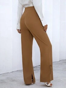 SHEIN Privé Solid Knot Side Suit Pants - Brown - View 2
