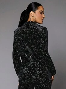 SHEIN BAE 水鑽細節絲絨西裝外套 - 黑色 - 查看 2