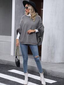 SHEIN LUNE Solid Batwing Sleeve Sweater - Grey - View 5