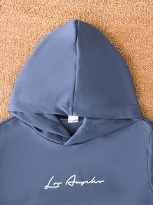 SHEIN Tween Boy Slogan Graphic Hoodie & Sweatpants - Blue - View 3