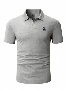 Manfinity Mode Nam Chi tiết thêu Tay Raglan Áo polo - Màu Xám nhạt - Xem 6