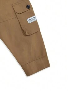 Manfinity Homme Loose Fit Men's Jacket With Letter Patch And Flap Pockets - Brown - View 4