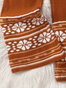 SHEIN 女小童幾何圖案喇叭針織長褲 - 棕色 - 查看 3