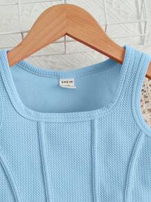 SHEIN 女小童素色頭巾下擺背心上衣&字母貼布短褲