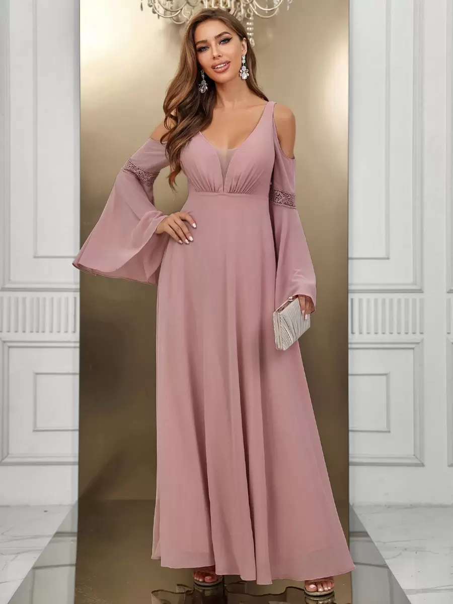 SHEIN Belle Cold Shoulder Flounce Sleeve Chiffon Bridesmaid Dress