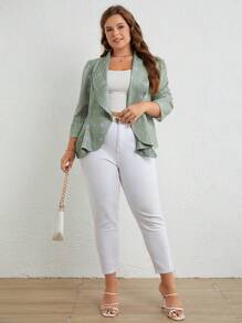 SHEIN Clasi 大碼格紋印花青果領不對稱下擺西裝外套 - 薄荷綠 - 查看 4