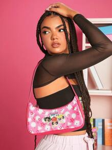 THE POWERPUFF GIRLS X SHEIN Fashionable Cartoon Character Pattern Women's Shoulder Bag - Multicolor - View 8
