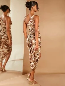 SHEIN BAE Allover Floral Print One Shoulder Asymmetrical Hem Dress - Multicolor - View 2