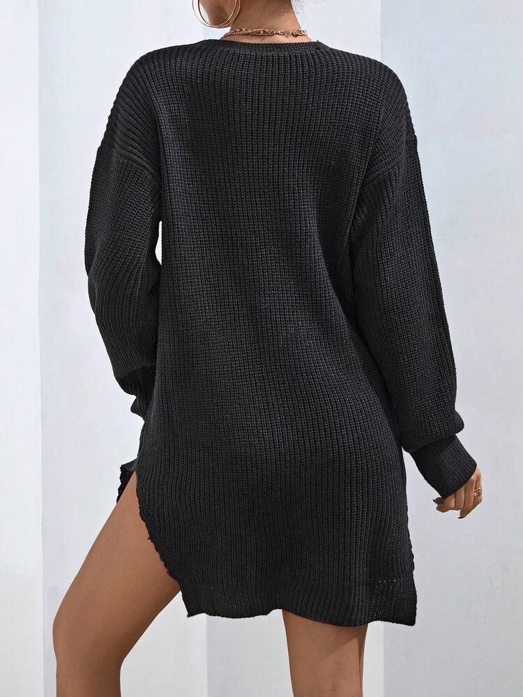 Drop Shoulder Sweater Dress Without Belt