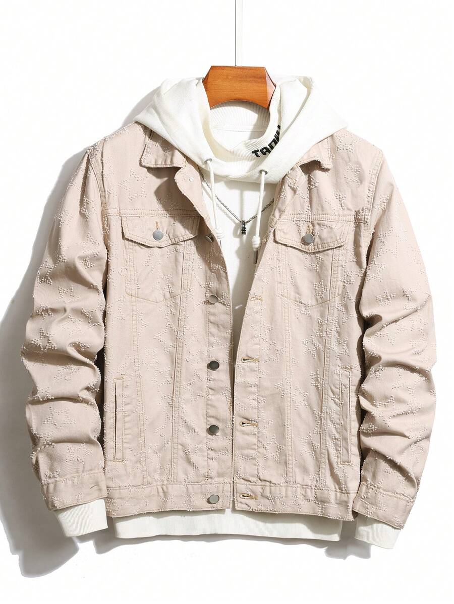 Manfinity Homme Men Flap Pocket Denim Jacket Without Hoodie - Khaki - View 1