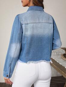 SHEIN LUNE 破洞毛邊牛仔夾克 - 淺色水洗藍 - 查看 2