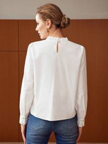 MOTF PREMIUM STUDDED FRILL-NECK BLOUSE