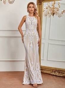 SHEIN Belle 魚尾裙下擺網紗正式洋裝 - 彩色 - 查看 1