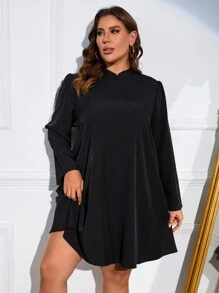 SHEIN LUNE 大碼素色小高領洋裝 - 黑色 - 查看 6