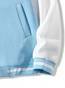 Aesthetic Post 男士字母圖案雙色條紋飾邊學院風夾克 - 淺藍色 - 查看 6