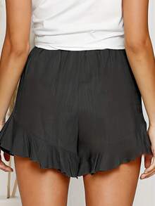 Skort ribete con fruncido de cintura elástica - Negro - Ver 2