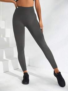 Easithlete 女款宽腰运动紧身裤瑜伽裤 - 燧石 - 查看 3