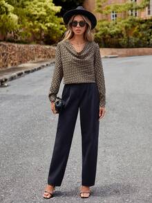 SHEIN LUNE In Toàn bộ cổ áo xếp nếp Áo sơ mi - Nhiều màu - Xem 5