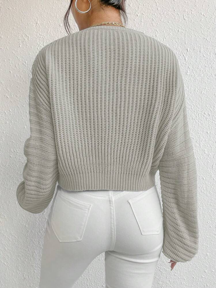V Neck Drop Shoulder Ribbed Knit Pullover Fall Winter Sweater