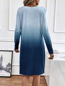 SHEIN LUNE 蕾絲拼接扭結下擺漸層洋裝 - 藍白色 - 查看 2