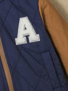 SHEIN 男婴单件字母拼贴条纹饰边拼色拉链连帽绗缝加厚外套 - 彩色 - 查看 4