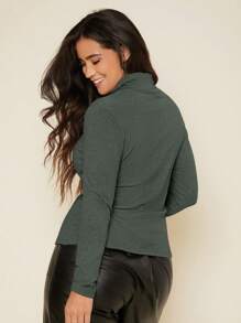 SHEIN BASICS Plus Solid Turtleneck Tee - Dark Grey - View 2