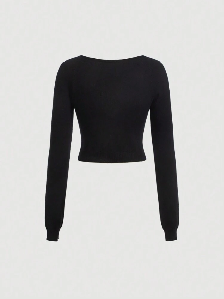 Solid Cut Out Front Crop Sweater