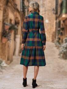 EMERY ROSE 格紋印花束帶襯衫洋裝