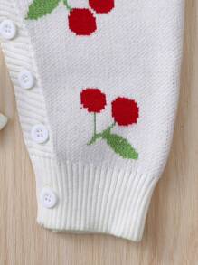 Baby Girl Cherry Pattern Knit Jumpsuit & Hat - Multicolor - View 3