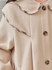 SHEIN Young Girl 1pc Scallop Trim Peter Pan Collar Overcoat - Apricot - View 6