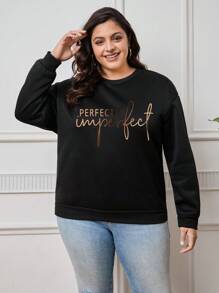 INAWLY Áo nỉ Plus Size Lá thư Giải trí - màu đen - Xem 5