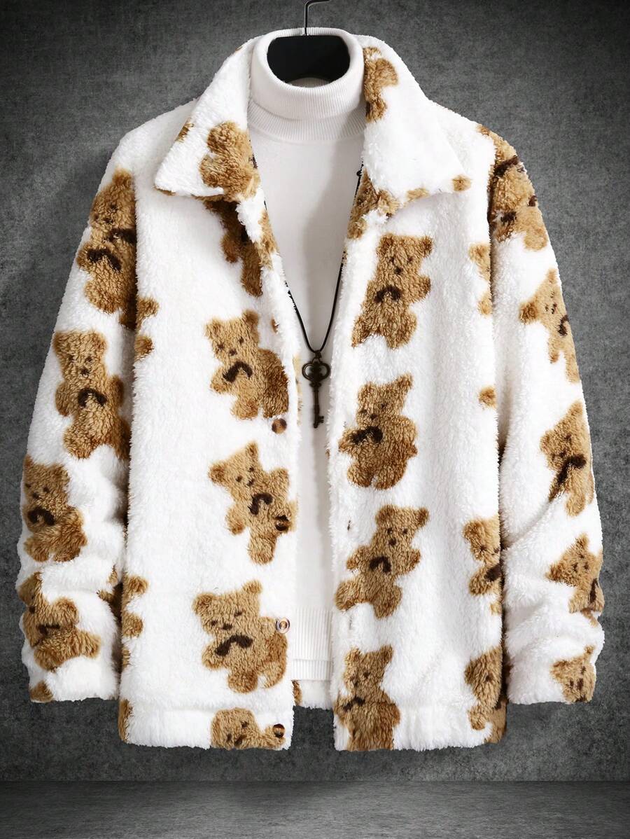 Manfinity Hypemode 男士熊圖案毛絨夾克無毛衣 - 彩色 - 查看 1