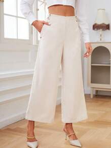 GENKIRA Chi tiết Nút Quần ống rộng - Màu be - Xem 4