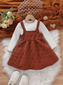 SHEIN 女小童素色T恤&背帶洋裝 - 彩色 - 查看 1