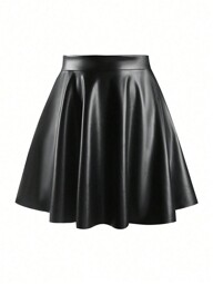 EARO Women Silver Foil Pleated A-Line Mini Skirt