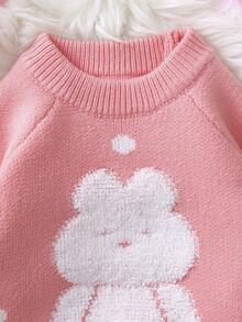 女嬰卡通圖案插肩袖毛衣 - 粉色 - 查看 5