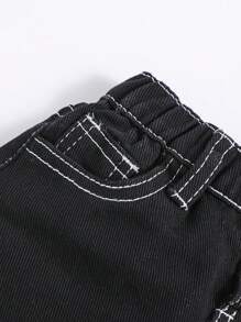 SHEIN 男小童頂針直筒牛仔褲 - 黑色 - 查看 5