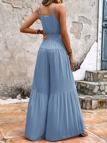 SHEIN VCAY Solid Belted Cami Wide Leg Jumpsuit - Blue - View 2