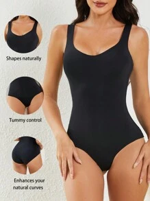 Chất rắn Bodysuit định hình - màu đen - Xem 1