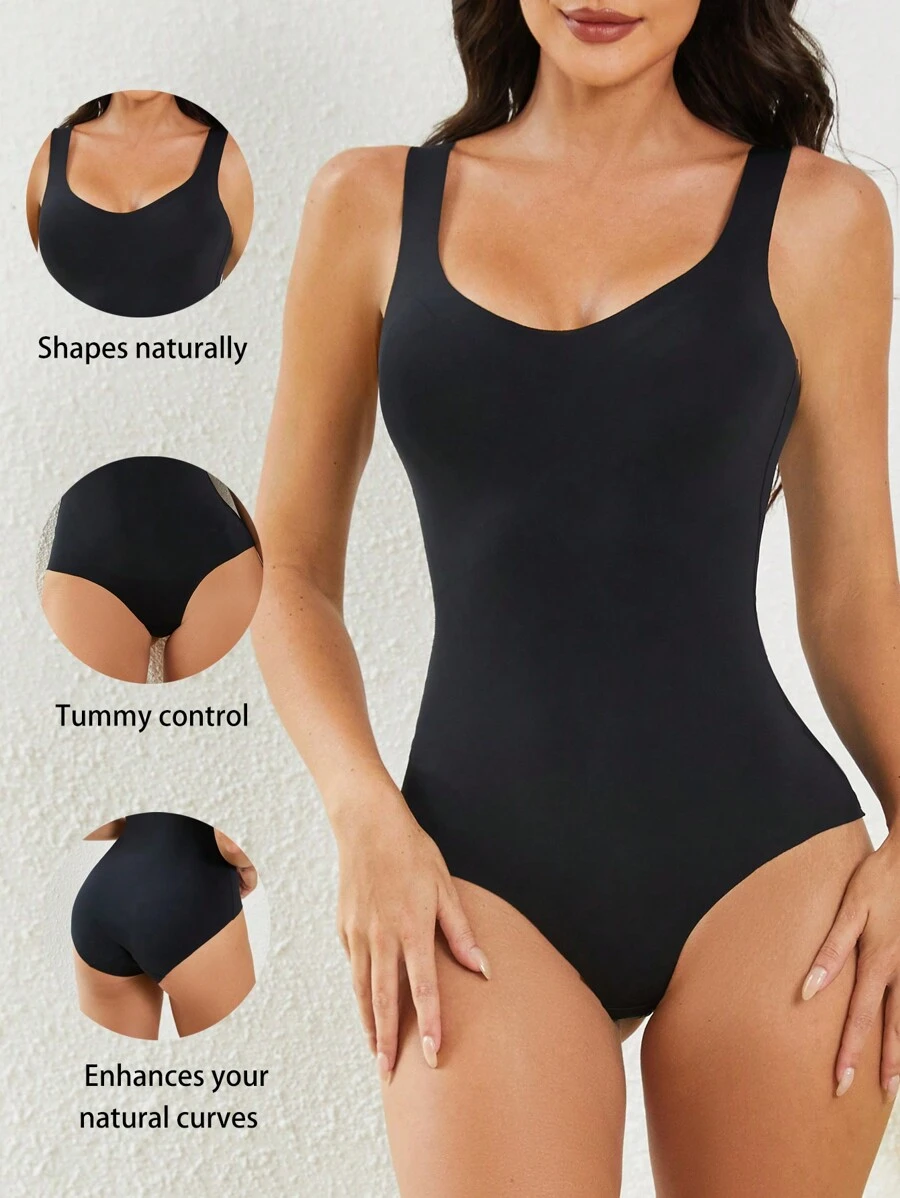 Chất rắn Bodysuit định hình - màu đen - Xem 1