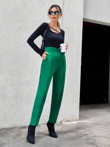 SHEIN Essnce Solid Slant Pocket Suit Pants - Green - View 1